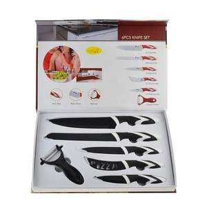 6 pieces non stick coating stainless steel kitchen knife set with soft grip handle  knife set with color gift box