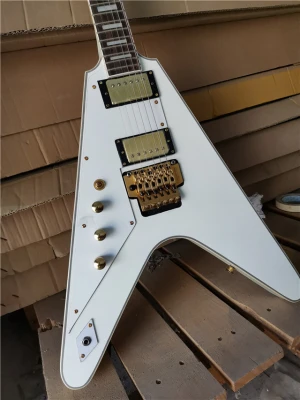 6 Strings Left-handed Flying V Body Electric Guitar with Golden hardware,can be customized