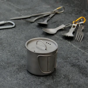 600ML Titanium Cup Outdoor Portable Camping Picnic Water Cup Mug with Foldable Handle