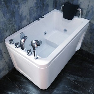 6142 Intelligent small bath rectangle massage whirlpool tub jaccuzi indoor with handrail pillow