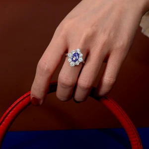 925 sterling silver ring female wild light luxury personality egg-shaped sapphire luxury wedding diamond ring