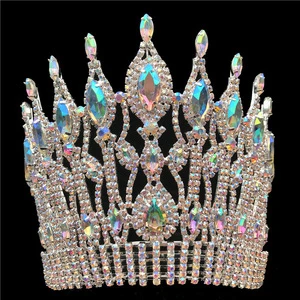 AB stones Pageant Crown Rhinestone Beauty Crystal Tiara Scepter set
