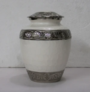 ALUMINUM WHOLESALE  CREMATION URN WHITE MOP  FINISH Funeral supplies