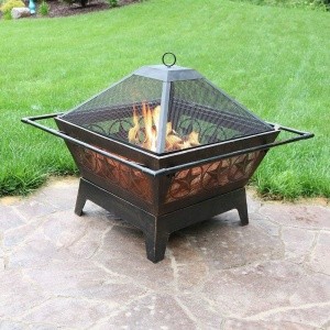 Amazon Hot Selling 32 Inch Large Charcoal Wood Burning Firepit Patio Backyard Square Fire Pit With BBQ Grill
