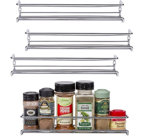 Amazon Sales Stainless Steel Metal Wire Simple Installation Folding Adjustable Tiers Wall Hanging Spice Rack