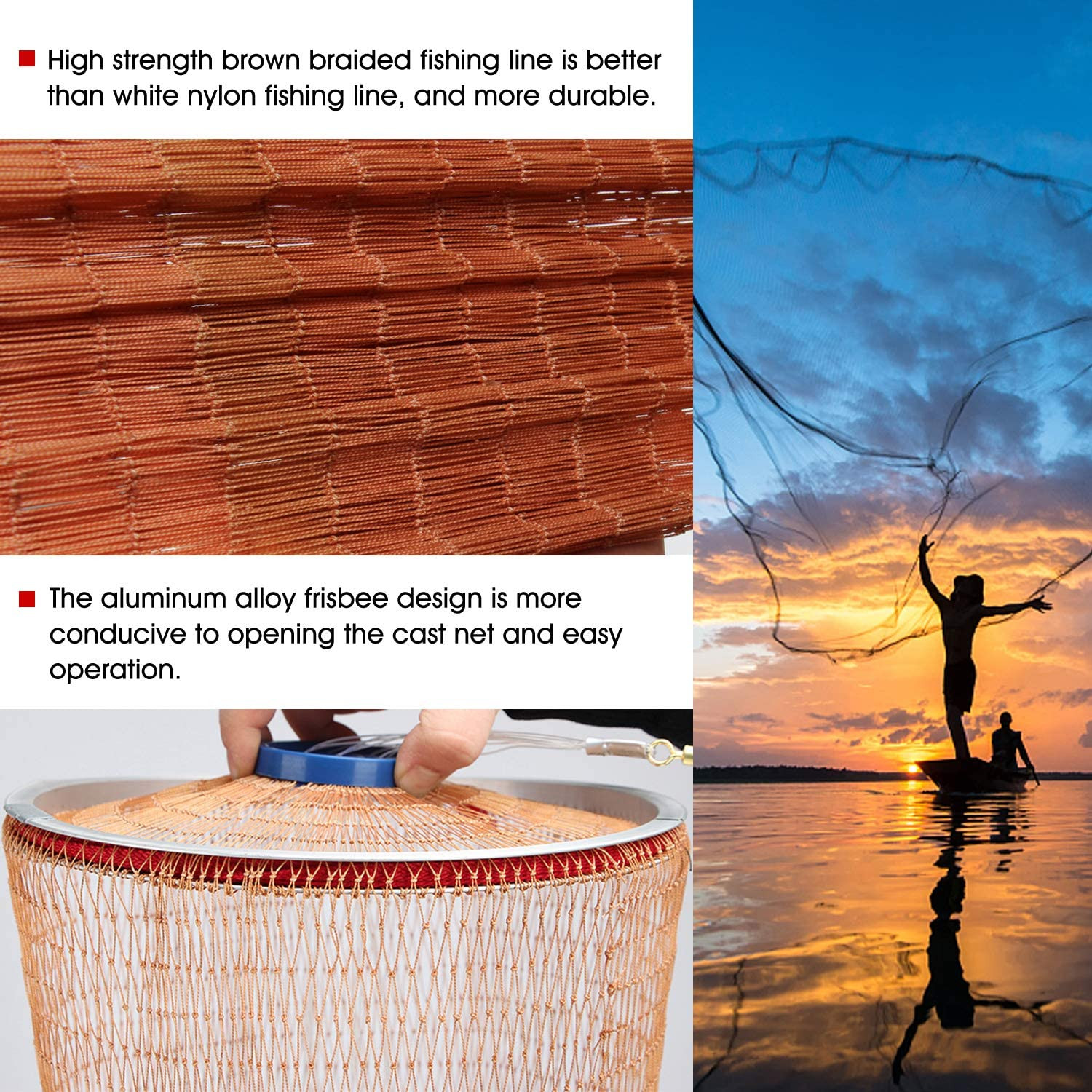 Buy American Fishing Cast Net With Aluminum Flying Disc For Bait Trap ...