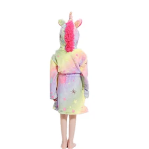 Animal Rainbow Unicorn Hooded Bathrobes For Boys Girls Pyjamas Nightgown Kids Sleepwear Robe