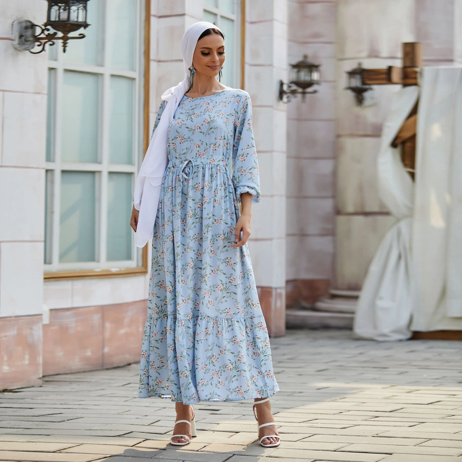 Arabic Fashion Floral Modest Islamic  Clothing  Turkish Maxi Muslim Dresses Women Open Abaya
