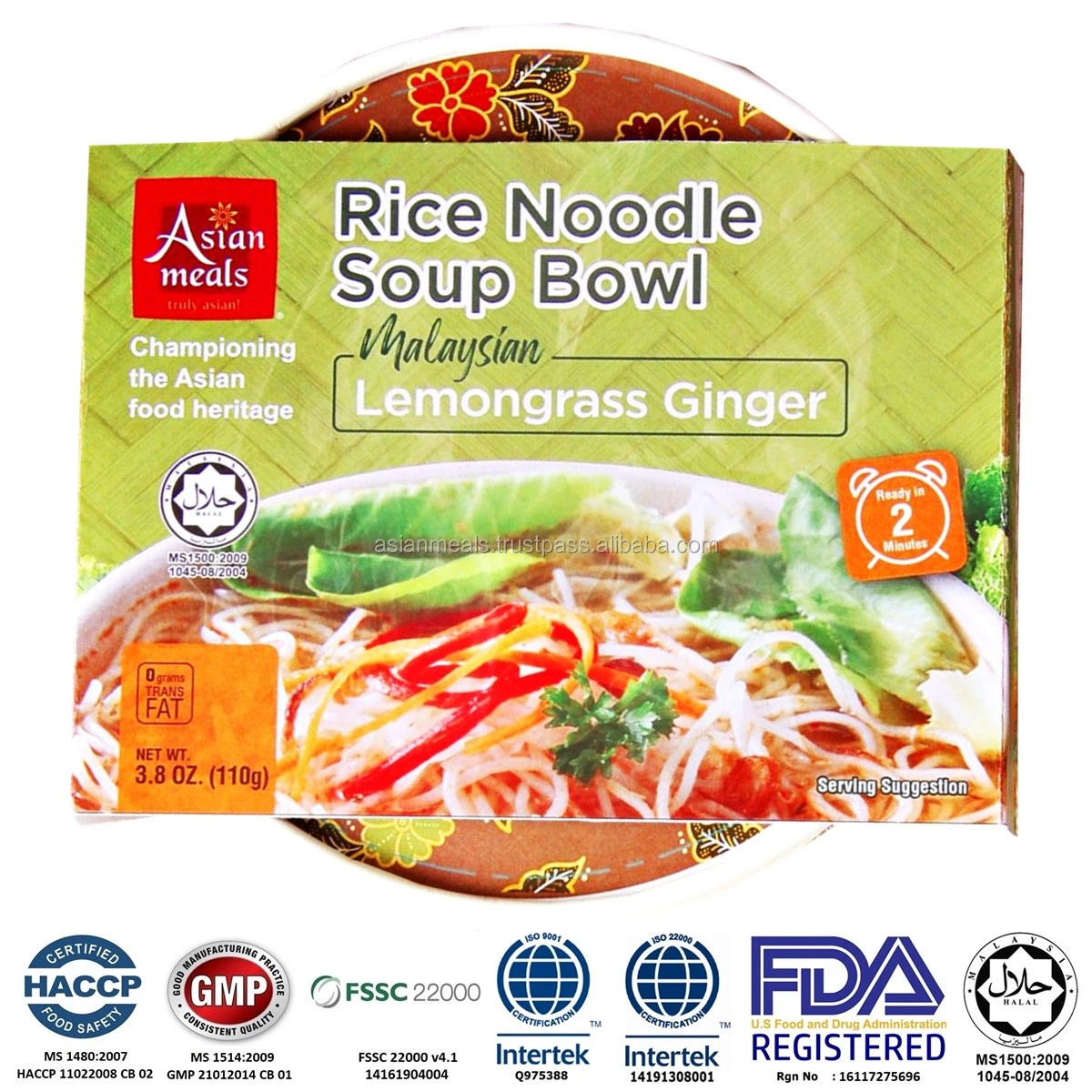 AsianMeals Rice Noodle Soup Bowl Halal Malaysian Lemongrass Ginger instant