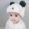 baby Cartoon winter hat with cute embroidery cat plush warm earflap hat wholesale 1-2 years infant baby helmet hat
