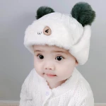 baby Cartoon winter hat with cute embroidery cat plush warm earflap hat wholesale 1-2 years infant baby helmet hat
