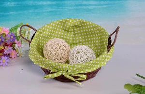 Bamboo basket with handles and floral cloth liner for sundries cheap