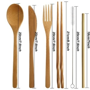 Bamboo Cutlery Flatware Set Bamboo Travel Utensils Bamboo Straw Packs
