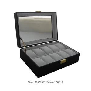 black color watch case 12 slots carbon fiber PU leather watch packing box in stock