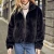 Import Black Faux Fur Cropped Jacket Winter Faux Fur Warm Coats Short Causal Fur Collar Coat Women from China