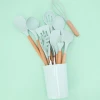BPA Free Food Grade Cooking Utensils 11 Pieces Wooden Silicone Kitchen Accessories Utensils Set with Spoon Turner Spatula