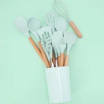BPA Free Food Grade Cooking Utensils 11 Pieces Wooden Silicone Kitchen Accessories Utensils Set with Spoon Turner Spatula