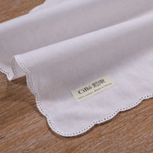 C004:  White cotton picot lace handkerchief  scalloped edge women/ladies wedding handkerchief