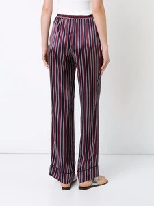 Casual fall red candy stripe silk satin pyjama pants unisex lounge pants