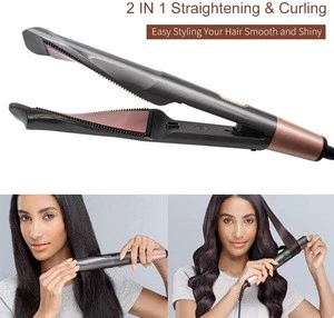 Ceramic Tourmaline Ionic Flat Iron Hair Straightener Curler 2 in 1 Twist Plate Dual Voltage Travel Hair Styling Tool with LCD
