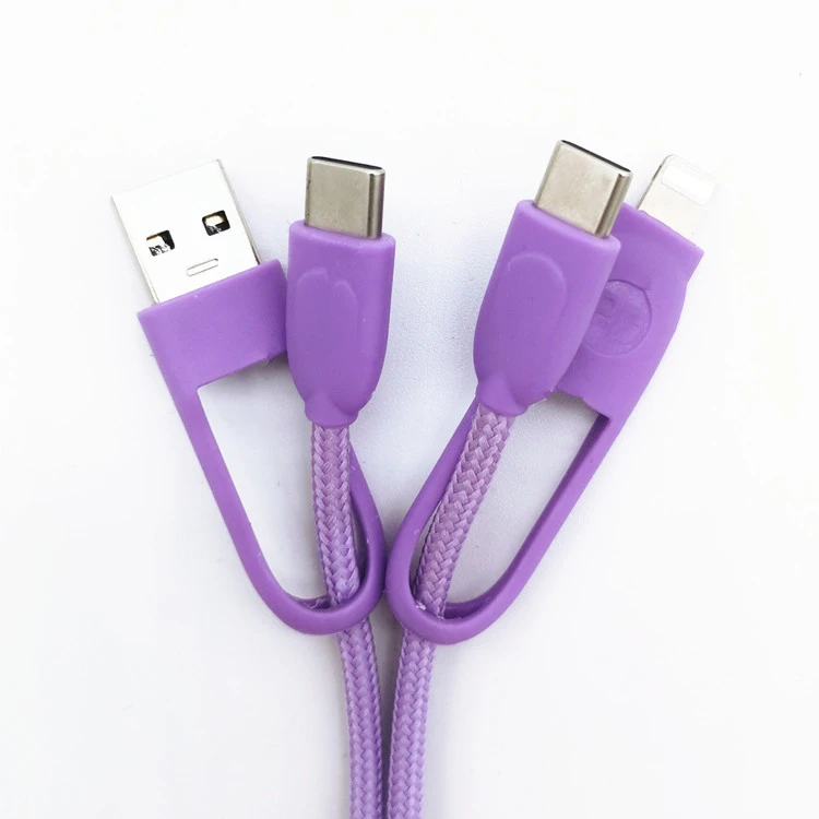 Cheap Factory Price 3 in 1 purple type c connector usb charge cable