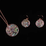 China wholesale abalone shell initial necklace earring 14k gold plated tree of life pendant abalone shell jewelry set