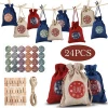 Christmas Advent Calendar Cloth Bags Countdown Hanging Gifts Bags Fabric with Drawstring with Stickers for Thanksgiving Party
