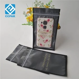 Clear front sea through matt black plastic flat ziplock mobile phone case cover/cables packaging bags