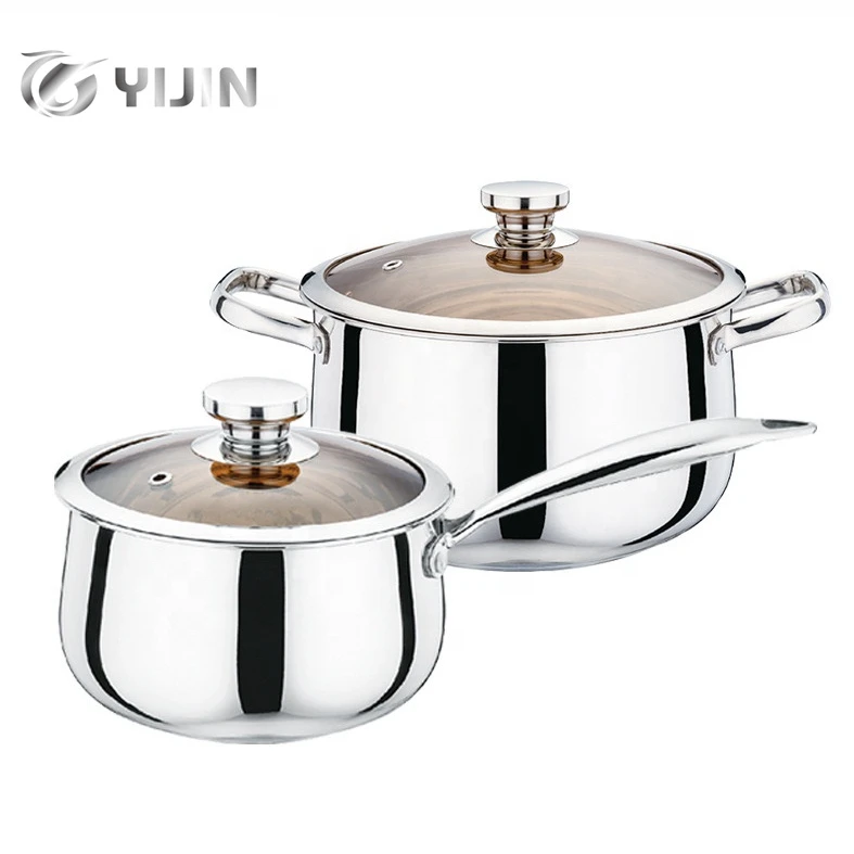 Cookware milk pot double handle metal soup pot stainless steel cooking pot