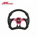 Cool Black Leather 4 Spoke Flat Style Steering Wheel Car Racing Car Steering Wheel