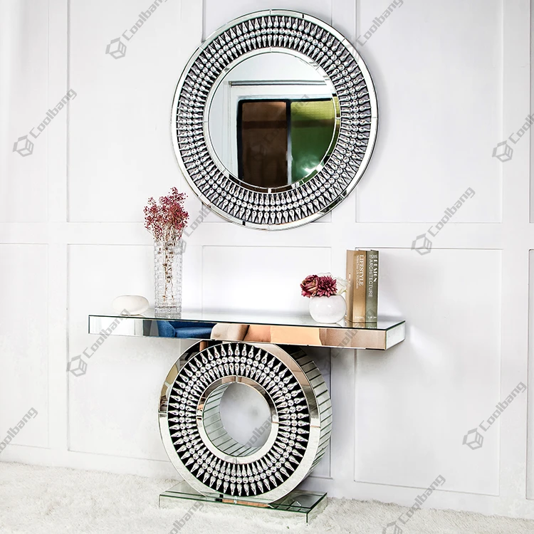 Coolbang mirrored furniture modern luxury glass silver console table with mirror