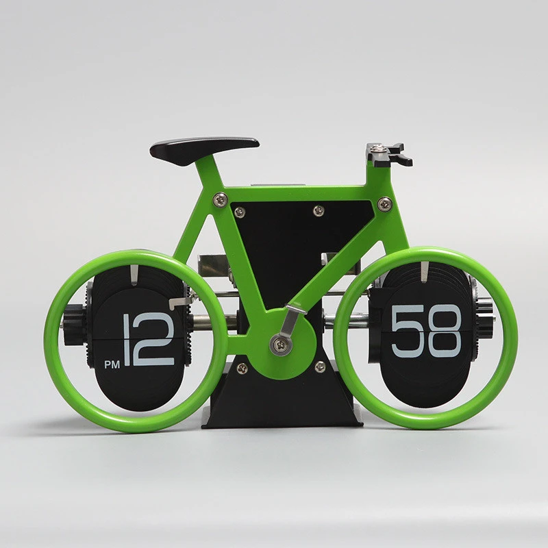 Creative Technological Small Metal Desk Table Clock Bike Design Flip Clock