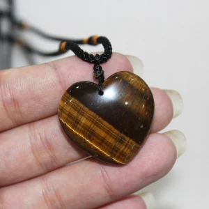 crystals healing stones necklace jewelry polished Tigers Eye Stone Heart-shaped quartz crystal pendants