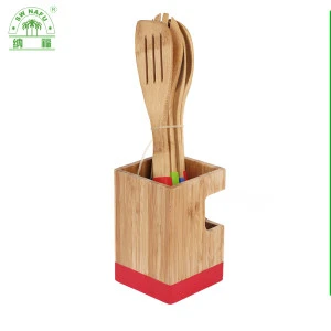 Custom 100% natural bamboo spoon knife and fork holder for kitchen