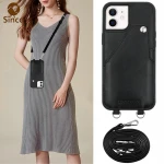 custom crossbody cell phone wallet case with card holder leather mobile cover with strap for iPhone 12