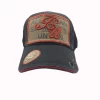 Custom design distressed stone washed printed ripstop embroidery patch applique 5 panel mesh trucker hat cap with metal eyelets