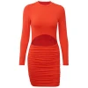 Custom Europe style O neck long sleeve frill details cut out bodycon club party dresses