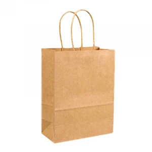 Custom Logo 100% Recyclable Shopping Cloth Gift Brown Kraft Paper Bag for Grocery Take Away With Handle