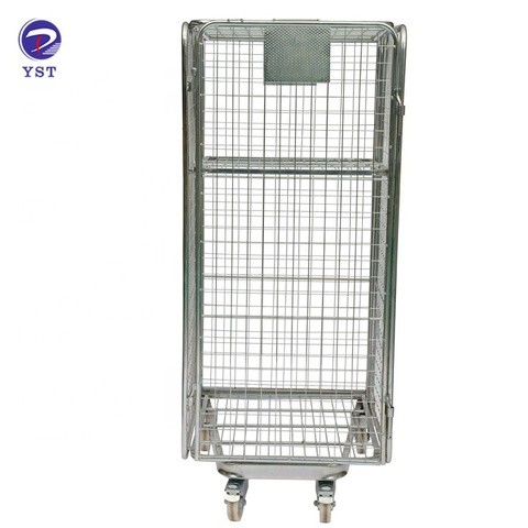 Customized factory galvanized logistics foldable 4 sided metal storage roll laundry cage
