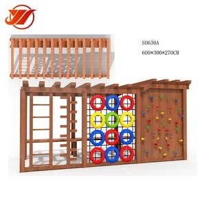 Customized kindergarten outdoor children play wooden playground equipment indoor climbing wall