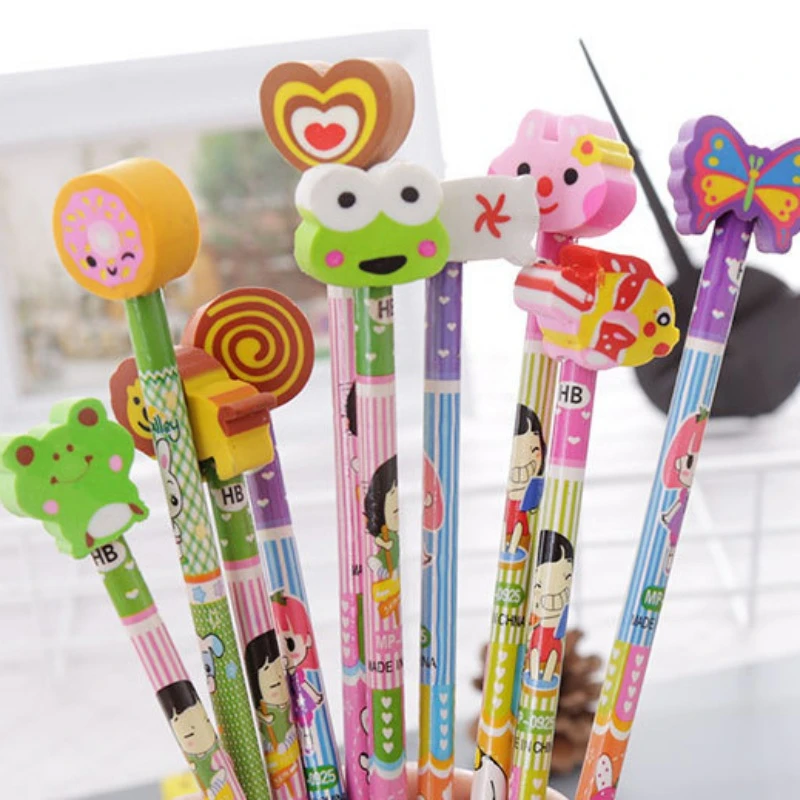 Cute Animals Students Cartoon Pencil For Kids with Eraser COLOR RANDOM