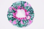 Digital Printed  polyester satin fabric  double layer Palm leaves shower caps
