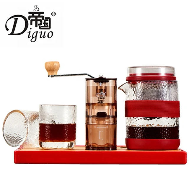 Diguo 400ml Brown Color Portable Cold Brew Pour Over Coffee Tea Maker Gift Set Packaging For Tea Coffee