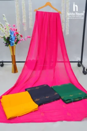 Direct Factory Supply Pink Swarovski and Satin Work Viscose Georgette Saree with Blouse 4 Pcs of Set