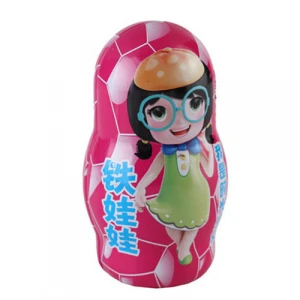 Doll shape toy tin can packing tinplate box for chocolate and toy