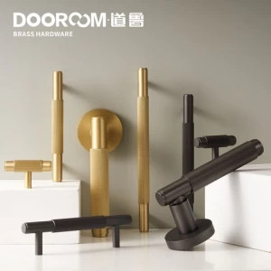 Dooroom Brass Door Lock Set Modern Grey Interior Bedroom Bathroom Double Wood Door Lever Dummy Handle Linear Striped Style