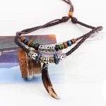 Double Layers Black Braided Leather Tribal Vintage Necklace
