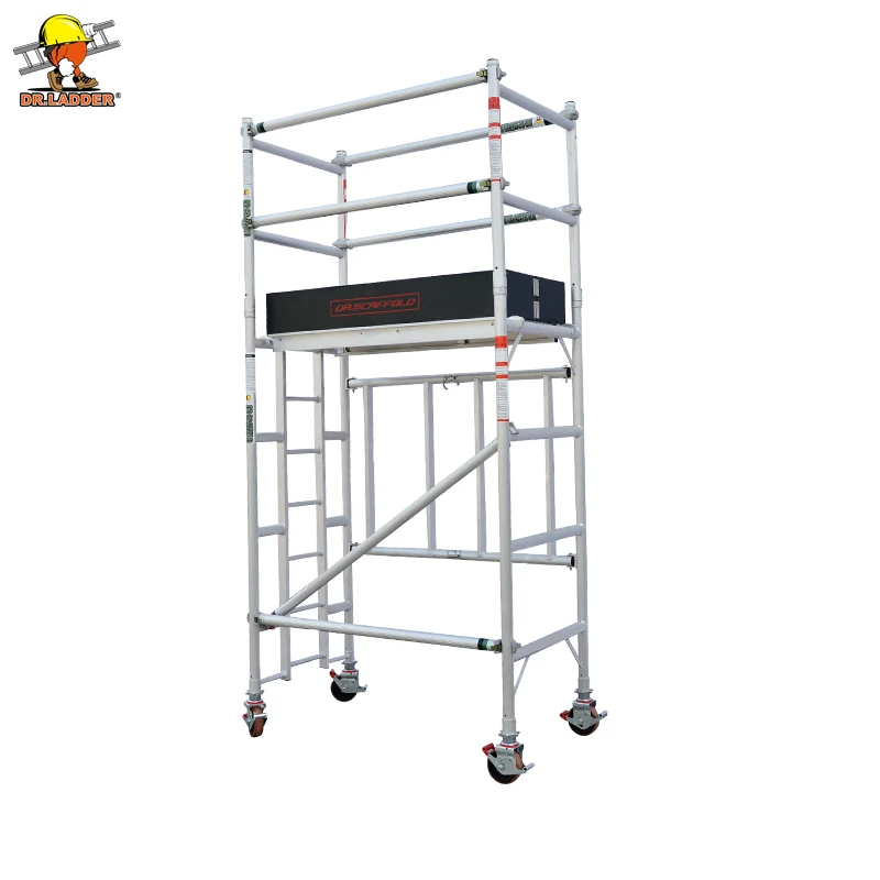 DR.SCAFFOLD Portable Small Lightweight Folding Aluminum Mobile Movable Ladder Frame Scaffolding Tower with Telescoping Caster