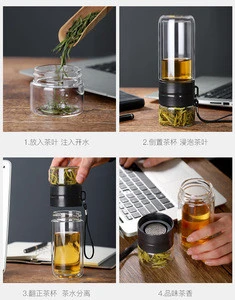 Ecofriendly Double Layer BPA Free Infuser Travel Mug Tea and Water Separation Glass Bottle