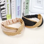 Europe United States New Hair Hoop Fashion Straw Plaited And Fabric Two Spliced Hairband Women Hair Accessories Raffia Headband